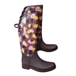Coach Purple Floral lace up rain boots size 38 us 8